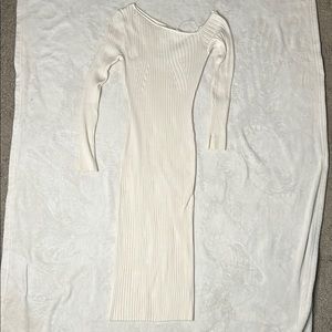 White  Ribbed Knit shoulder Dress
